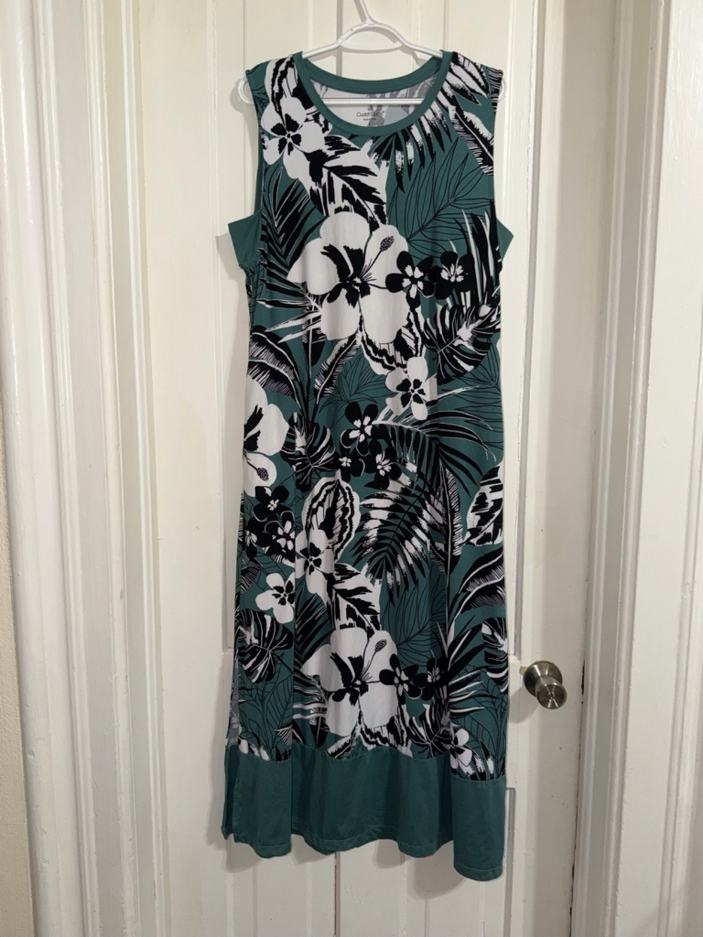 Women's size large Cuddl Duds Teal Floral Tropical Maxi Dress sleeveless brunch